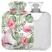 NAANLE heat bottle with cover palm leaf flowers flamingo Transparent hot water bottle 1L heat bottle for menstrual cramps pain relief handfoots heat and cold therapy