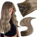 Easyouth real hair Extensions clip in balayage real hair clip in extensions dark brown tu ash brown mix medium blonde clip in extensions real hair remy smooth 7 inch 70g #3/8/22 35.56 cm 1-1 cp #3/8/22 7PCs