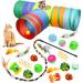 Malier Cat Toys Kitten Toys Set, Collapsible Cat Tunnels for Indoor Cats, Interactive Cat Feather Toy Fluffy Mouse Crinkle Balls Cat 3 Way Tube Tunnel Toys Kitty Toys for Cat Puppy Kitty Kitten A-Rainbow