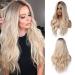 Esmee 26 Inches Long Blonde Wigs for Women Natural Synthetic Hair Ombre Blonde Wig with Dark Roots Synthetic Wig Loose Wavy Wigs Heat Resistant