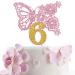 Tenhaisi Pink & Gold 3D Butterfly Flower Sign 6 Cake Topper - Happy 6th Birthday/Anniversary Party Decoration 3D Cake Topper- Girls 6th Birthday Party Supplies