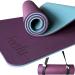 Feetlu Yoga Mat Thick with Strap, 2/5 Inch (10MM) - Extra Thick Yoga Mat Non Slip Workout Mat Double-Sided, Eco POE Yoga Mats for Women Men, Workout Mat for Yoga, Pilates, and Floor Exercises 2/5"x 24" x 72" Dark Purple/Blue Gray