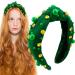 Green Vintage Rhinestone Pearl Knotted Headband Elastic Fashion Green Wide Headbands St.Patrick's Day Headband for Women Girls Hair Accessories