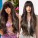 Allbell Brown Wig Women Long Wavy Hair Wig with Bangs Natural Synthetic Wig Brown Mixed Blonde