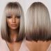 Allbell Brown Blonde Ombre Bob Wigs for Women Cosplay Wig with Bangs Dark Roots Gray Natural Hair Synthetic Wig