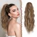 FESHFEN Ponytail Extensions Drawstring Ponytails Hair Extension Light Brown & Blonde Long Curly Wavy Hair Piece Synthetic Pony Tail Hairpieces for Women 18 inch 18 Inch Light Brown & Blonde