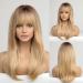HAIRCUBE Long Ombre Blonde Wigs for Women, Synthetic Hair Wig with Neat Bangs for White Women