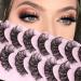 LANFLOWER Russian Volume Strip Lashes Wispy False Eyelashes Fluffy DD Curl Multi-layers Natural Look Faux Mink Lashes 10 Pairs Pack A-Curly