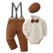 ZOEREA Baby Boy Gentleman Outfits Clothes Set 0-18 Months Romper Jumpsuit with Bow Tie + Suspender Pants Infant Wedding Suit Clothing Sets 3-6 Months Beige