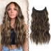 FESHFEN Invisible Wire Hair Extensions with Transparent Wire Adjustable Size with Clips Synthetic Hair Piece Long Wavy Secret Headband Hairpieces for Women 16 Inch Brown Highlighted Caramel Blonde