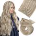 Moresoo clip in extensions real hair hair extension real hair clip ashblond with platinum blonde extensions real hair clips double shot120g 7pcs 40cm #p18/613 40 cm 1.P #18/613