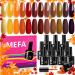 MEFA Fall Gel Nail Polish Set 12 Colors Autumn Orange Red Yellow Gold Brown Glitter Nail Polish Kit Soak Off Pumpkin Bronze Nail Art Decorations DIY Home Salon Design Manicure Gifts for Women Girls Feast of Autumn