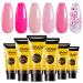 BURANO Poly Extension Gel Nail Kit 6 Colors Nail Poly Nails Builder Gel Set for Beginner & Professional Using Poly Nail Gel Kits DIY Starter Kit Nail Art Gift (04 Pink Glitter)