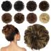 FESHFEN Human Hair Messy Buns, 100% Human Hair Bun Hair Piece Real Human Hair Extension Curly Hair Scrunchies Tousled Updo Hairpieces for Women Girls 4P27# Brown Mixed Blonde