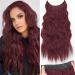 PORSMEER Burgundy Invisible Hair Extensions with Transparent Wire Adjustable Size 4 Secure Clips 20 inch Long Wavy Secret One Piece Hair Pieces for Women dark red Wine red