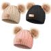 3 Pieces Kids Winter Pompom Hat Knitted Ski Beanie Hat Double Pom Beanie Cap for Girls Boys for 1-3 Years Old M Black Khaki Pink