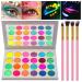 Kalolary eyeshadow palette neon UV Glow Blacklight Matte and Sparkling Eyeshadow Glows in the Dark make-up set 24 colors highly pigmented with 4 pink eyeshadow brush