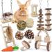 ERKOON Hamster Chew Toys 13 Pack Gerbil Toys Natural Wooden Small Animal Toys Teeth Care Molar Toy Boredom Breaker Treats Dumbbells Exercise Bell Roller for Rat Guinea Pig Chinchilla Rabbits
