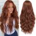 Porsmeer wig ladies copper red lure wavy natural art hair wig with middle parting for women/girls daily costume carnival cosplay party wig