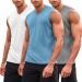 COOFANDY Men's 3 Pack Workout Tank Tops Gym Sleeveless Shirts V Neck Bodybuilding Muscle Tee Shirt Large Light Blue/White/Medium Grey