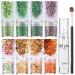 Chunky Holographic Body Glitter 8 Jars Cosmetic Glitter + Gel Glue + Brush for Face Glitter Makeup Hair Eye & Fine Glitter Eyeshadow - Perfect for Festival Halloween Party Resin Craft Nail Art