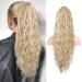 Reecho ponytail extension 66 cm long beach wavy pull tape ponytail hair extension synthetic ponytail hair part for women - medium blonde with highlights