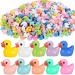 Movstriker 100Pcs Mini Resin Ducks Realistic Shape Tiny Ducks 10 Color Cute Miniature Toy Baby Bath Time Toys Mini Rubber Ducks Ornaments for Garden Landscape Dollhouse DIY Fairy Crafts Decorations 100Pcs-10 Colors
