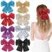 8Pcs Big Sequin Layered Hair Bows for Women Girls 7 Inch Barrette Hair Clip Black Red Glitter Bows Style Hair Accessories (Sequin bows)
