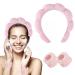 3 Pcs Spa Headband Puffy headband Makeup Headbands for Women's Hair Skincare Head Band for Washing Face with Wristband Scrunchies Skincare Face Washing Shower Set (Pink)