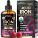 Liquid Iron Supplement for Women 18 mg - USDA Organic Drops USA-Made - with Folate Vitamin B12 & B6 - Iron Level & Energy - Gentle & High Absorption Glycinate Form - Cherry Flavor Sugar-Free 4 oz 4 Fl Oz (Pack of 1)