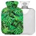 NAANLE hot water bottle with cover tropical leaves watercolor transparent hot water bottle 2 l large warm-up bag for menstrual cramps pain relief hand foot heat and cold therapy