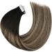 Moresoo Balayage Tape in Human Hair Extensions - Natural Black to Dark Blonde Ombre with Strawberry Blonde Highlights | Remy Hair 14 Inch 20 Pieces/50g - Buy Online on GoSupps.com