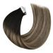Moresoo Tape In Extensions - 60cm Remy Hair Balayage Black to Dark Brown with Caramel Blonde #1B/3/27 | 50g Adhesive Strip Extensions - Buy Online on GoSupps.com