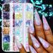 Gzmayuen nail leaf gold flakes colorful and aurora glass paper nail glitter sequin flakes nail art 2 boxes gold leaf foil nail horny hobs nail glittzer decoration set 7