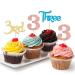 24Pcs 3rd Birthday Cupcake Toppers Glitter Third Birthday Three Cupcake Picks for Baby Shower 3rd Birthday Anniversary Party Cake Decorations Supplies Blue Gold Rose Gold