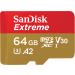 SanDisk 64GB Extreme microSDXC UHS-I Memory Card with Adapter - Up to 160MB/s, C10, U3, V30, 4K, A2, Micro SD - SDSQXA2-064G-GN6MA Card Only 64GB