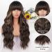 AISI QUEENS Brown Highlight Wig with Bangs - Long Wavy Synthetic Hair for Women | Curly Wavy Style for Daily & Party Wear | Brown Mixed Blonde - Buy Online on GoSupps.com