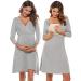 Sykooria Women's Breastfeeding Dress Cotton Soft Nursing Nightdress 3/4 Length Sleeves Maternity Nightdress Labour Nightgown for Hospital and Home A - Grey L