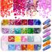 Warmfits Nail Art Heart Glitter 24 Colors Holographic Sparky Mixed Heart & Hollow Heart Shaped Nail Sequins 4mm 3mm 2mm Various Size for Acrylic Nail Decoration Eye Face Body DIY Crafts (Pattern A)