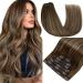 Runature clip in extensions real hair balayage brown 30cm real hair extensions clip brown ombre smooth hair extension real hair clip 120g 7pcs color #4t27p4 30cm-7PCs #4T27P4