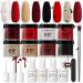 AZUREBEAUTY Dip Powder Nail Kit Starter, Classic Malena Burgundy Red Glitter Dipping Powder Kit System Essential Liquid Set for French Nail Art Manicure Salon DIY Home Gift Malena Red
