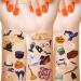288 Pieces 48 Styles Halloween Temporary Ghost Pumpkin Spider Web Bat Witch Cat Happy Halloween Fake Trick or Treat Fake for Kids Halloween Night  18 Sheets