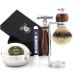 Top Class Men's Shaving Set Top Grade Silver Tip Badger Brush DE Safety (Blades Not Included) Dual Stand Bowl & Soap