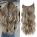 Invisible Wire Hair Extension Light Ash Brown with Highlights Hair Extensions Clip in 20 inch Wavy Hair Pieces for Women Friendly Synthetic Hair Extensions 20 inch Light Ash Brown with Highlights