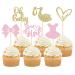 Gyufise 36 Pack Oh Baby Cupcake Toppers It's a Girl Cupcake Toppers with Bow Dress Love Heart Glitter Cake Picks Decorations for Baby Shower Girl Birthday Party Supplies Pink