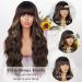 AISI QUEENS Brown Highlight Wig with Bangs - Long Wavy Synthetic Hair for Women | Curly Wavy Style for Daily & Party Wear | Brown Mixed Blonde - Buy Online on GoSupps.com
