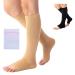 Open Toe Medical Compression Socks for Women & Men Flight Running Pregnancy Travel Work Varicose Veins S/M/L/XL/XXL (1 & 2 Pair) with Laundry Bag XXL - Single Pair Beige