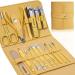 Manicure Set Professional Nail Clippers Pedicure Kit 16 pcs Stainless Steel Nail Care Tools Grooming Kit with Luxurious Travel Leather Case for Thick Nails Men Women Gift (Yellow)
