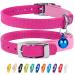 Collardirect leather cat neck safety collar for cats with an elastic belt kitten band with bell black blue red orange green pink 15-18 cm pink