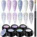 Saviland Sparkly UV nail polish glitter shellac gel nail polish glitter reflective glitter gel 6 colors with nail brush nail polish set purple blue sparkling soak off uv/led nail gel manicure kit glitter-blue